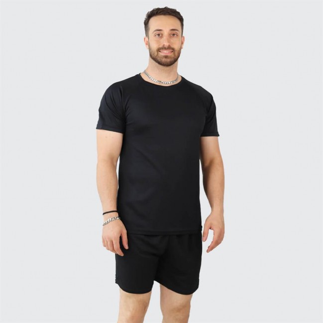 تیشرت مردانه آستین رگلان سوزنی مشکی ساده کد 39003 - تولیدی پوشاک ورزشی پویان اسپرت