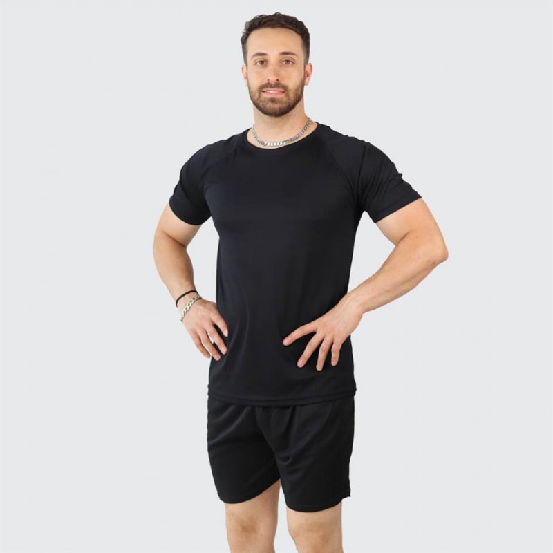 تیشرت مردانه آستین رگلان سوزنی مشکی ساده کد 39003 -